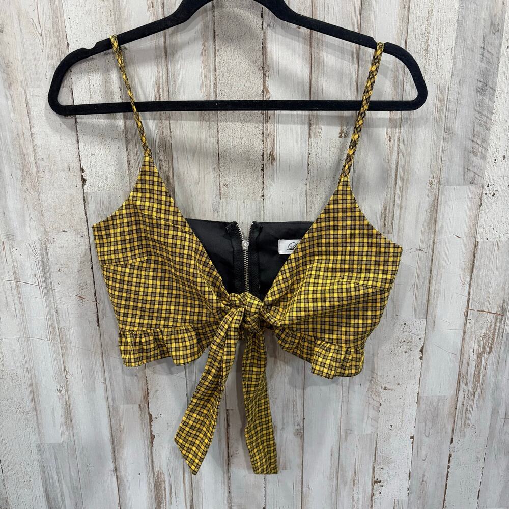 New Luvalot Yellow Plaid Crop Knot Front Top Clueless Retro Womens Size 4